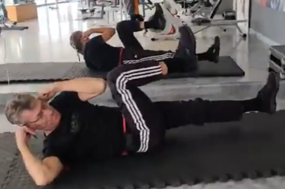 showing a still image from my Bicycle Crunch video - a Pilates exercise