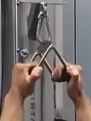 showing a closeup of the hand grip used with the V-bar to do narrow grip pull-downs