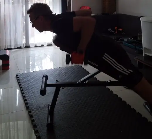 Showing the Incline Bench Reverse Dumbbell Row exercise for Back muscles