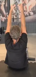 Showing a rear view of the Narrow Grip Pulldown exercise in a gyn using a V-Bar for a neutral, narrow grip - used alongside the Straight Arm Pulldown and Wide Lat Pulldown
