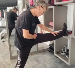 Showing the Shelf Ham Stretch exercise - an excellent accompaniment tot he sitting ham stretch