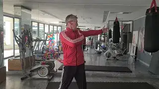 Shows a still image of my Chest Spin video - a dynamic chest warmup exercise to warm up Chest, Shoulders & Triceps