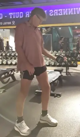 Shows a still image from my Dumbbell Curl video - a great exercise for alternating Drop sets to get strong biceps