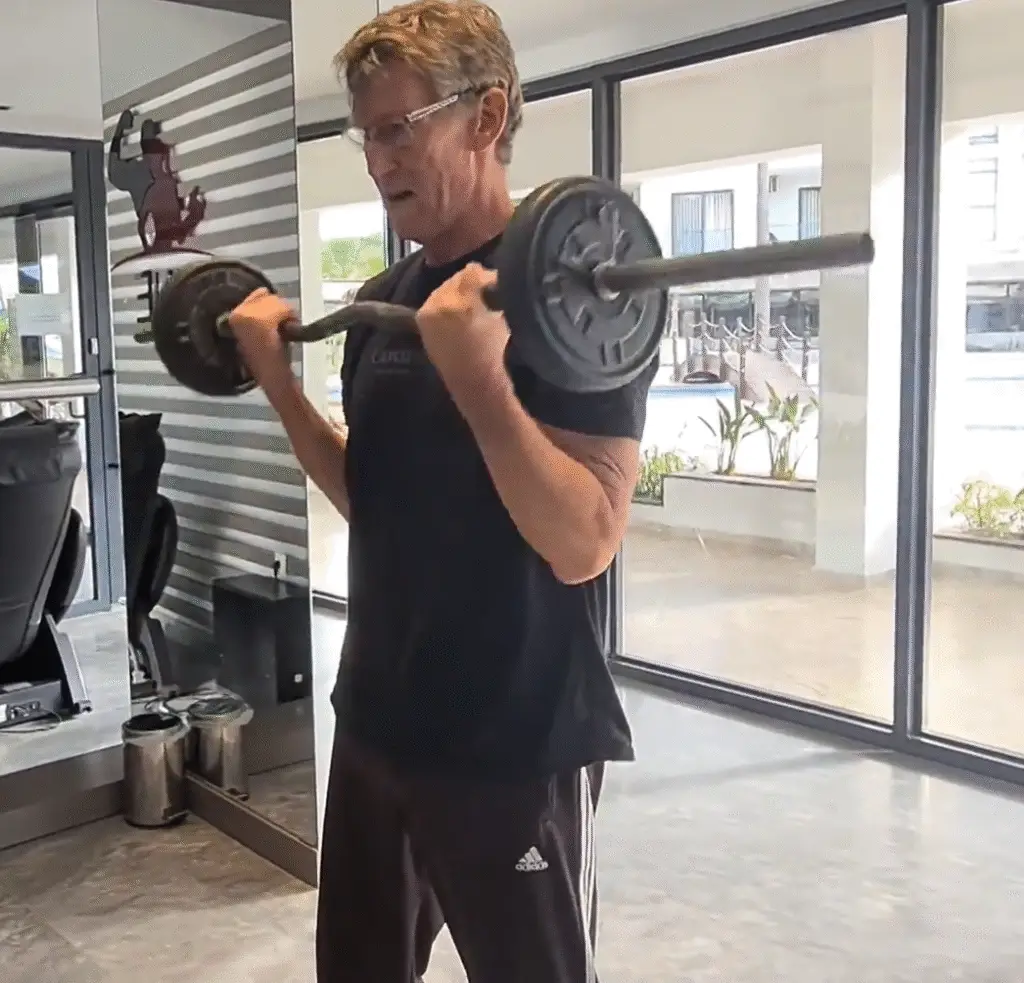 Shows a still image from my EZ Bar Curlbar Curl video
