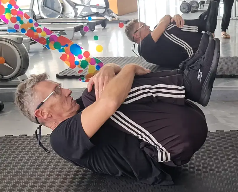 Show a still image from my Double Knee Hug video